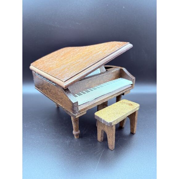 Vtg Concord Dollhouse Miniature Grand Piano Bench Stool With Box Med Oak Color - Picture 8 of 16